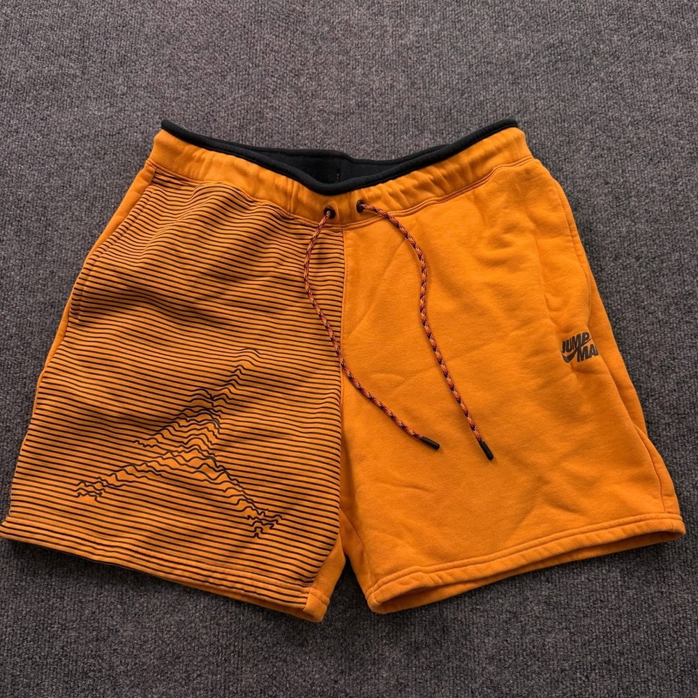 Jordan Fleece Shorts Mens Large Orange DJ0186-738 Jumpman Graphic Striped